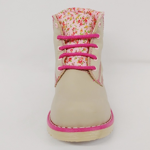 Cappuccino Ankle Boot with Pink Flowered Design - Picture 2 of 7